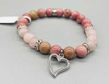 8mm Rhodonite/Rose Quartz With Heart