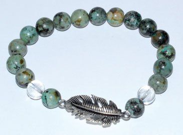 8mm Turquoise/Quartz With Feather