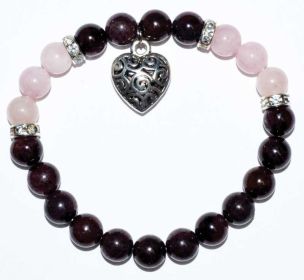 8mm Garnet/Rose Quartz with Heart