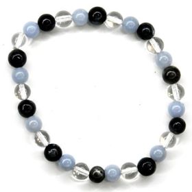 6mm Black Labradorite, Angelite, Quartz Bracelet