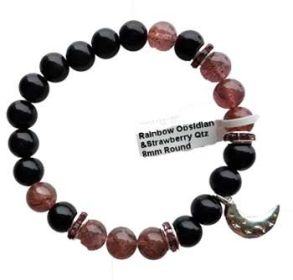 8mm Rainbow Obsidian & Strawberry Quartz / Moon Bracelet