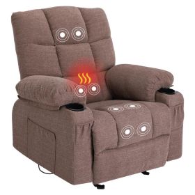 Vanbow Recliner Chair Massage Heating sofa with USB and side pocket 2 Cup Holders (Brown)