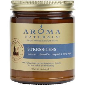STRESS LESS AROMATHERAPY by ONE 3 X 3 inch JAR AROMATHERAPY CANDLE. COMBINES THE ESSENTIAL OILS OF LAVENDER, CHAMOMILE, BERGAMOT & CLARY SAGE. BURNS A