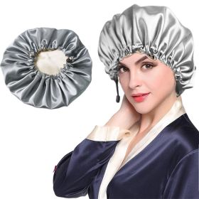 Shower Cap Soft Silk Dual-Use Bath Cap (Color: Grey)